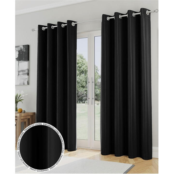 Enhanced Living  Black Supersoft Thermal Blockout Eyelet Curtains, Sports Direct