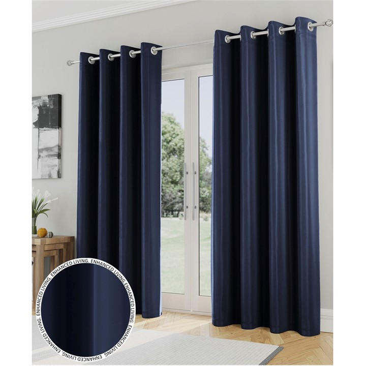 Enhanced Living  Blue Supersoft Navy Thermal Blockout Eyelet Curtains in Size 90x90 Inch, Sports Direct