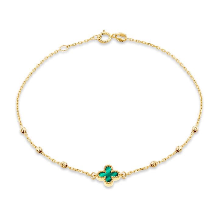 Be You Women's Gold 9Ct Malachite Clover Ball Bracelet, Sports Direct