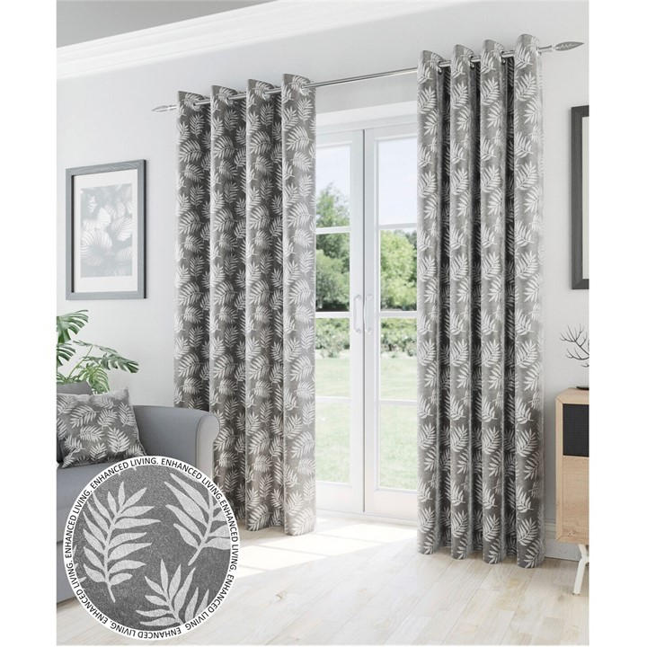 Enhanced Living  Grey Oakland Leaf Pattern Thermal Room Darkening in Size 90x90 Inch, Sports Direct