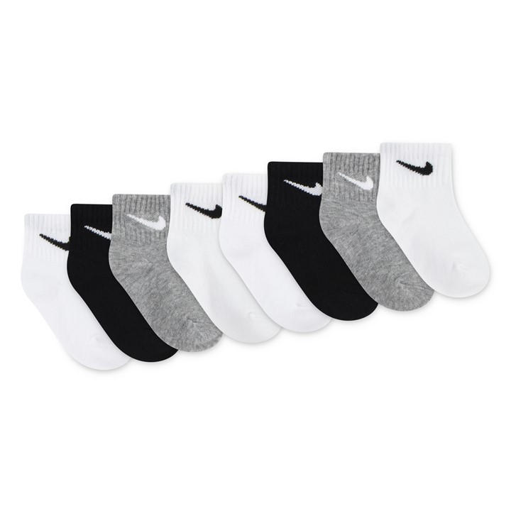 Nike  Kids White 8 Pack Quarter Socks in Size C8 - C13, Sports Direct