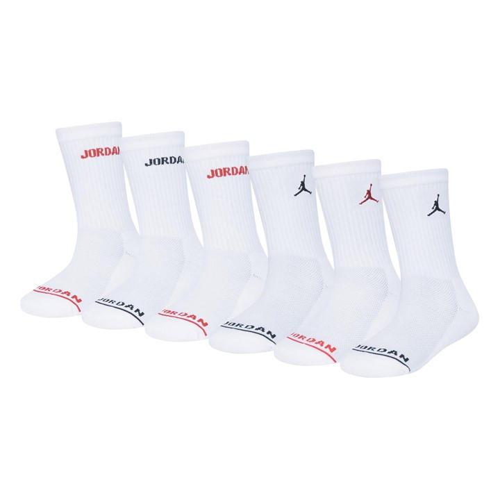 Air Jordan Boys White Legend Crew 6Pk Sock Juniors Size 1