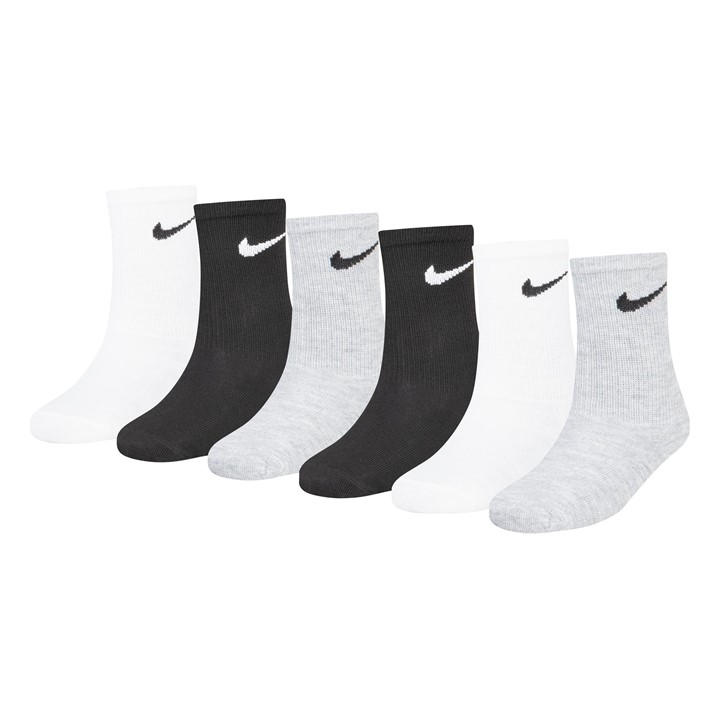 Nike  Kids Grey 6 Pack Of Crew Socks  in Size C3 - C7, Sports Direct