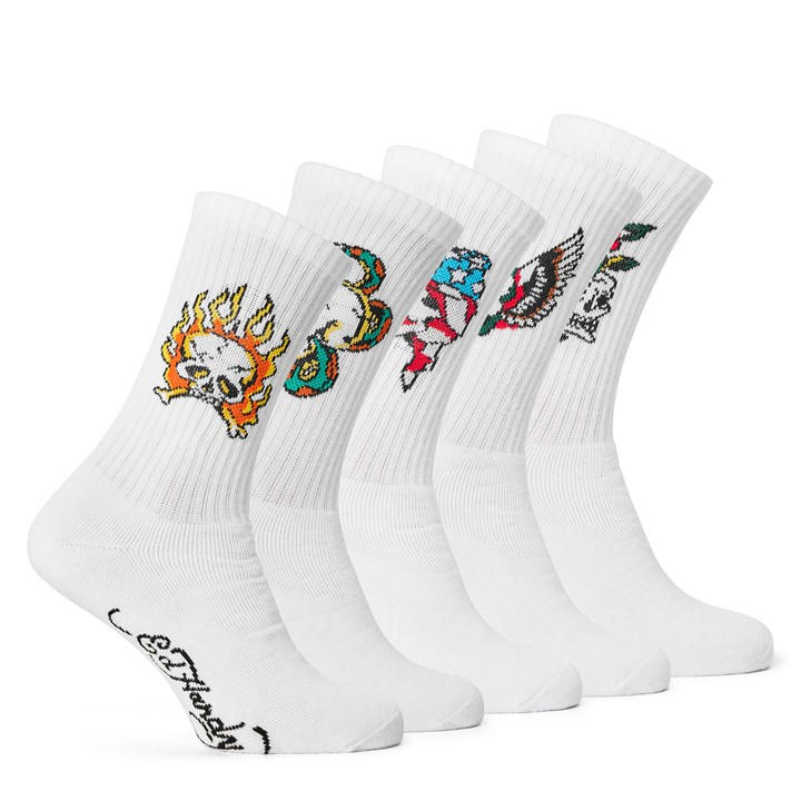 Ed Hardy Men's White 5 Pack Crew Socks in Size 6 - 12 Months, Sports Direct