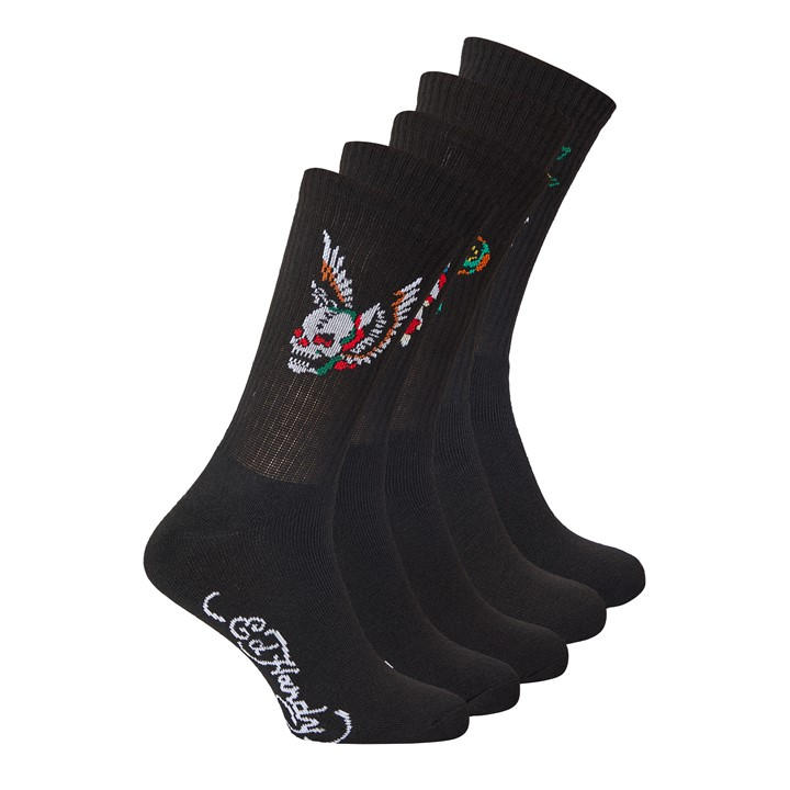 Ed Hardy Men's Black 5 Pack Crew Socks in Size 6 - 12 Months, Sports Direct