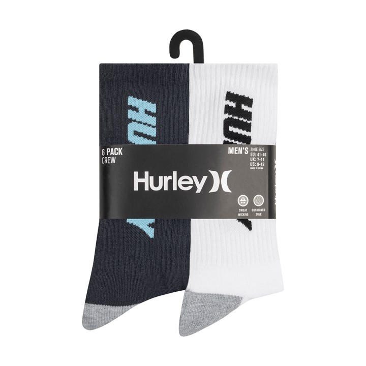 Hurley Men's Blue 6Pk Crew Sock in Size 7 - 11, Sports Direct