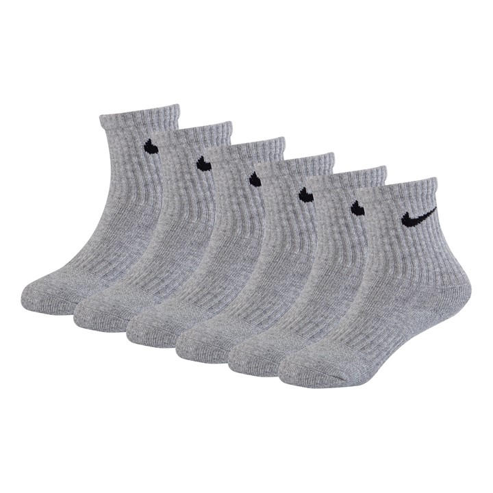 Nike  Kids Grey 6Pk Df Crew Sock  in Size C3 - C7, Sports Direct