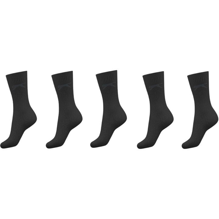 Slazenger Boys Black 5 Pack Crew Socks  in Size 1 - 6, Sports Direct