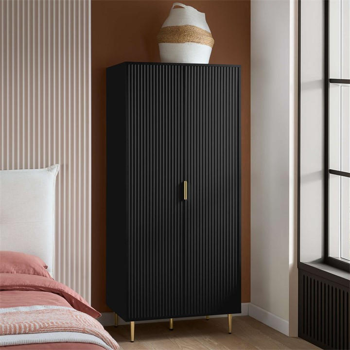 Birlea  Black Zara 2 Door Fluted Wardrobe, Sports Direct