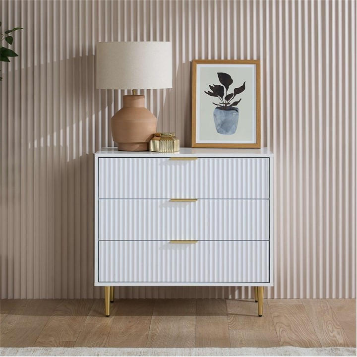Birlea  White Zara 3 Drawer Fluted Chest, Sports Direct