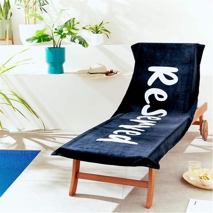 Catherine Lansfield Reserved Beach Sun Lounger Towel in Black - Image 4
