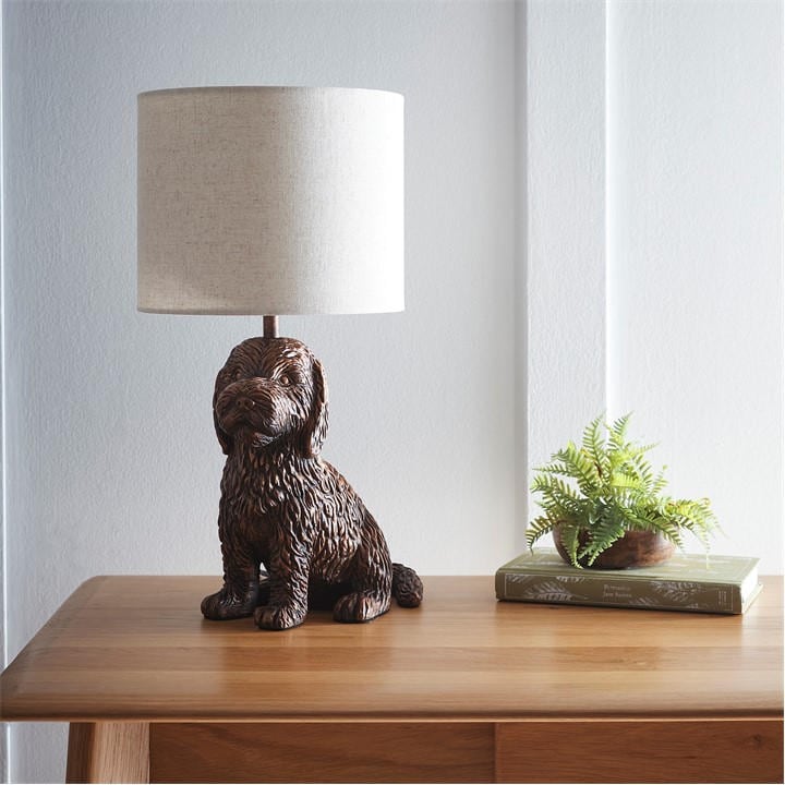 K Living  Red Copper Puppy Raisin Table Lamp With Linen Shad, Sports Direct