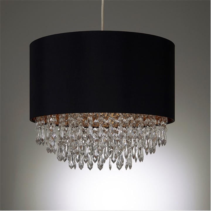 K Living  Black Drum And Clear Beaded Droplets Chandelier, Sports Direct