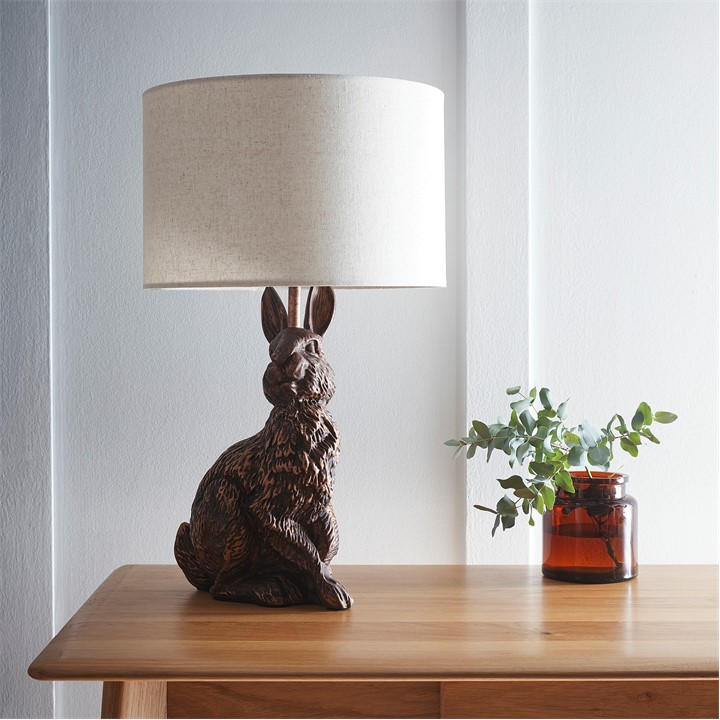 K Living  Red Copper Bunny Resin Table Lamp With Linen Shade, Sports Direct