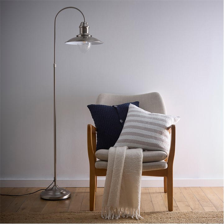 K Living  Silver Chester Satin Nickel Fisherman Floor Lamp, Sports Direct