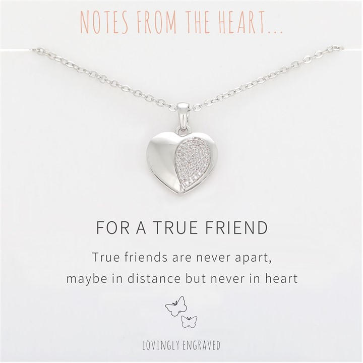 Notes From The Heart Women's Silver Nfth For A True Friend Engraved Pendant, Sports Direct