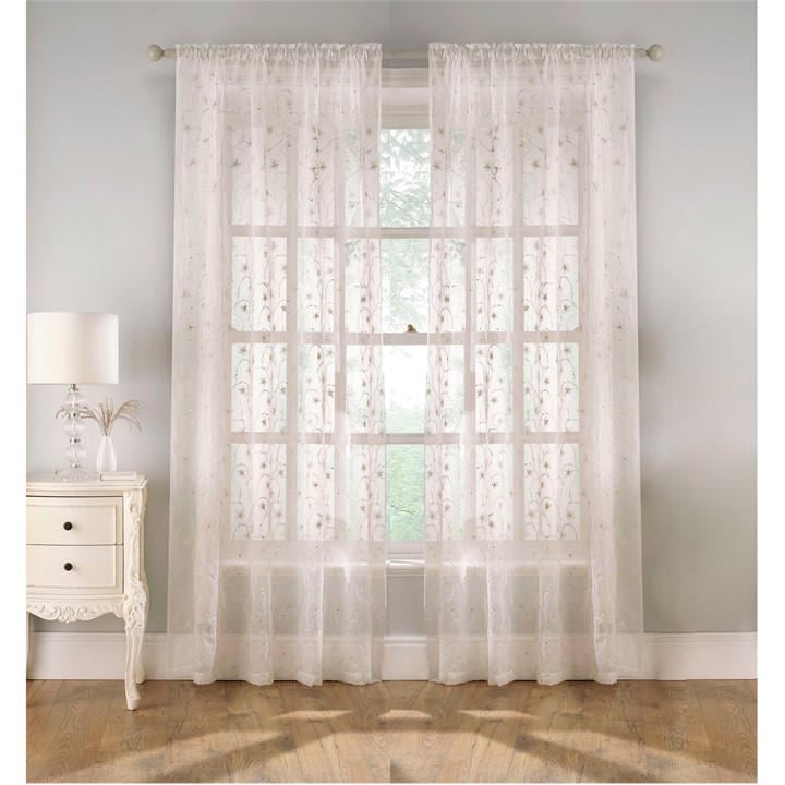 Tyrone Textiles  Cream Belle Floral Embroidery Rod Pocket Panel - Pair in Size 140x122cm, Sports Direct