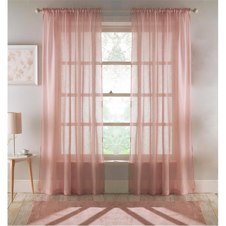 Tyrone Textiles  Pink Eden Voile Panel With Slot Top - Pair in Size 140x183cm, Sports Direct