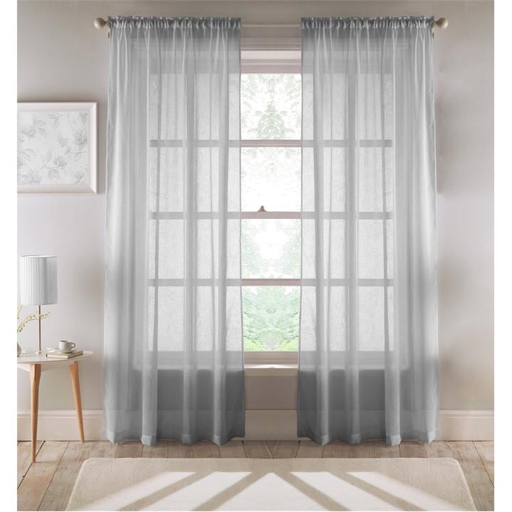 Tyrone Textiles  Grey Eden Voile Panel With Slot Top - Pair in Size 140x183cm, Sports Direct