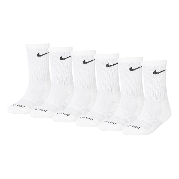 Nike 6Pk Dri-Fit Crew Sock Childs - White