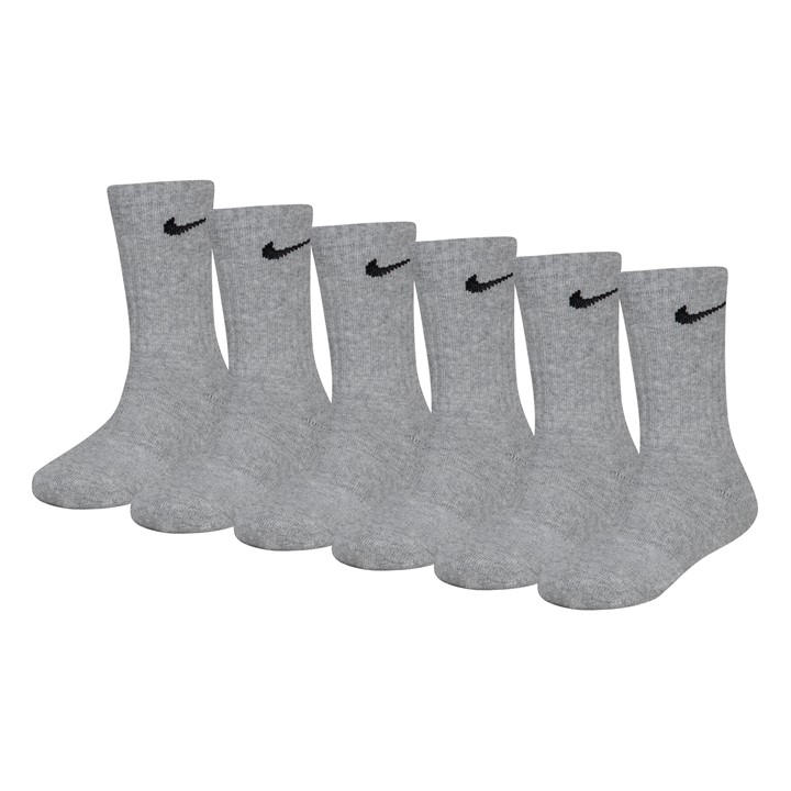 Nike Boys Grey 6Pk Dri-Fit Crew Sock Childs Size C8 - C13