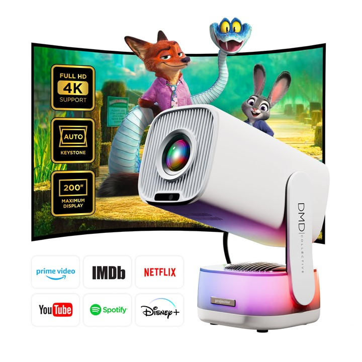 Dmd Collective  White 4K Supported Projector 18000 Lumen Fhd 1080P Wifi in Size 4K 1080P, Sports Direct