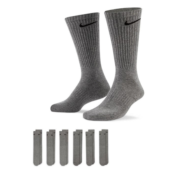Nike Men's Grey 6-Pack Everyday Cushioned Training Crew Socks in Size 2.5 - 5, Sports Direct