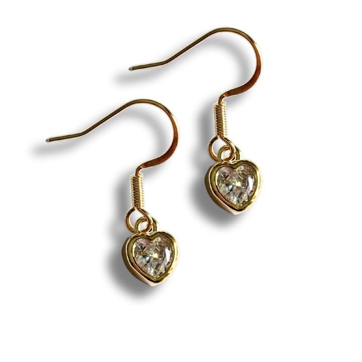 Aye Do Gifts Women's Gold Cubic Zirconia Heart Drop Earrings, Sports Direct
