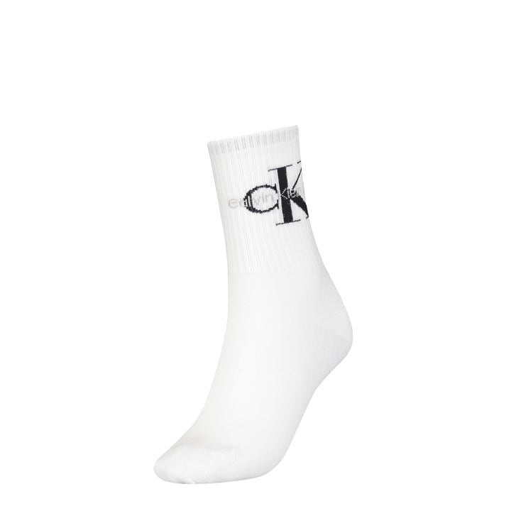 Calvin Klein Women's White Mono Logo Crew Socks in Size 4 -8, Sports Direct
