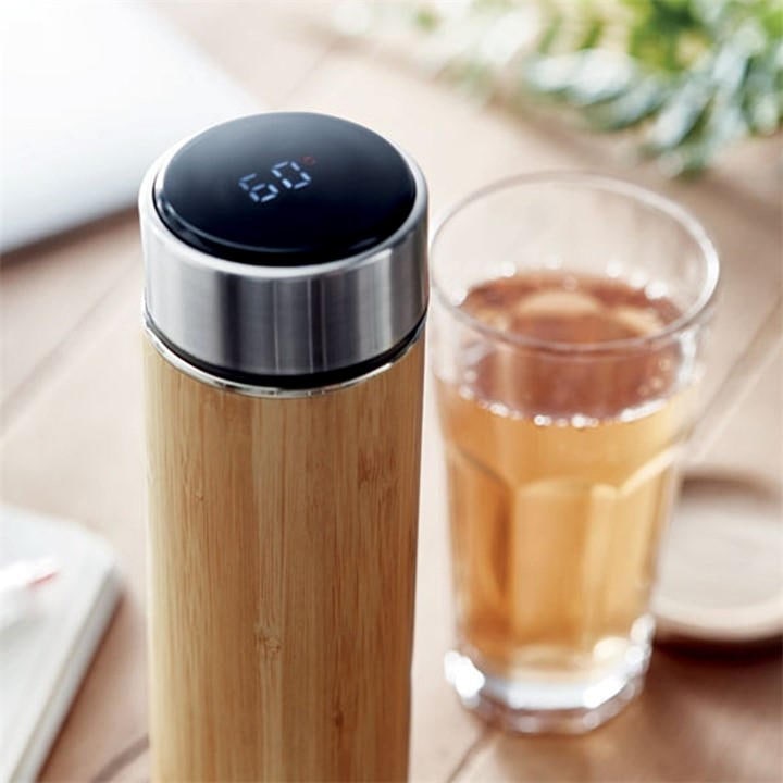 Treat Republic  Beige Insulated Bamboo Vacuum Flask & Thermometer in Size Standard, Sports Direct