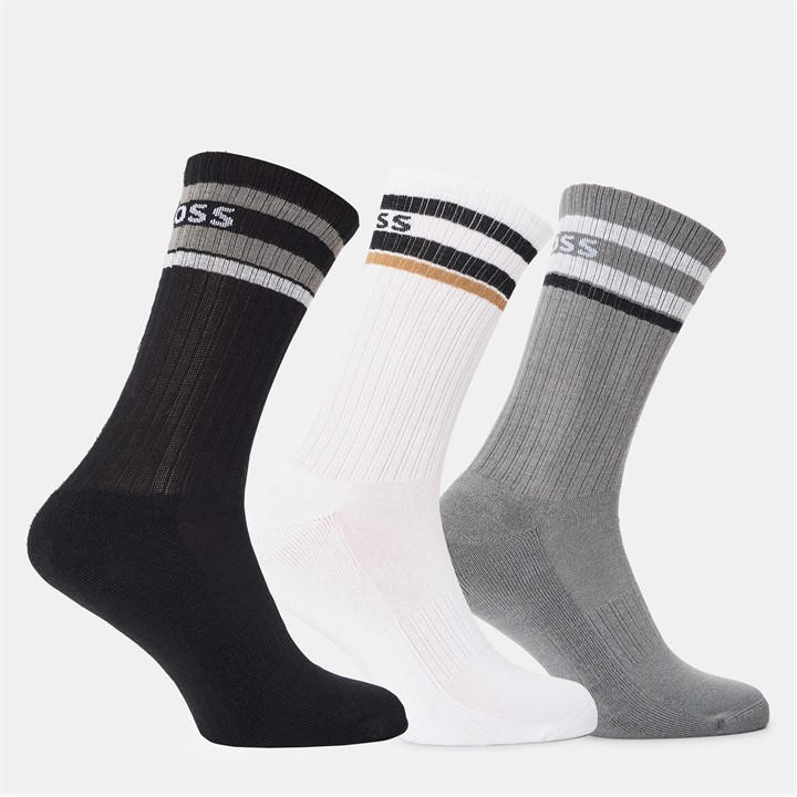 Boss Men's  Bodywear 3 Pack Rib Logo Stripe Socks in Size 6 - 11, Sports Direct