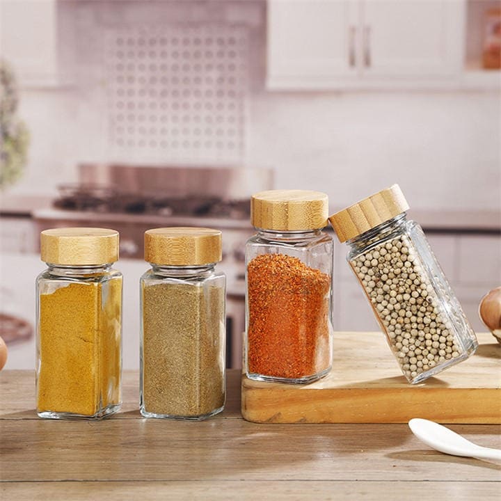 Life Ideas  Clear  Glass Spice Jars With Bamboo Lids Kit in Size 12pcs, Sports Direct