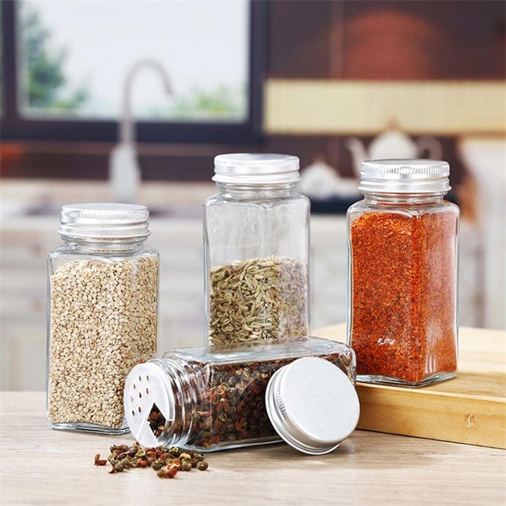 Life Ideas  Clear  Glass Spice Jars With Metal Lids Kit in Size 12pcs, Sports Direct