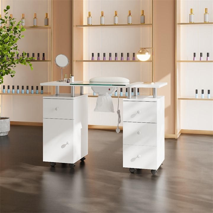 Sheonly  White Mobile Manicure Table With Dust Collector Drawers, Sports Direct