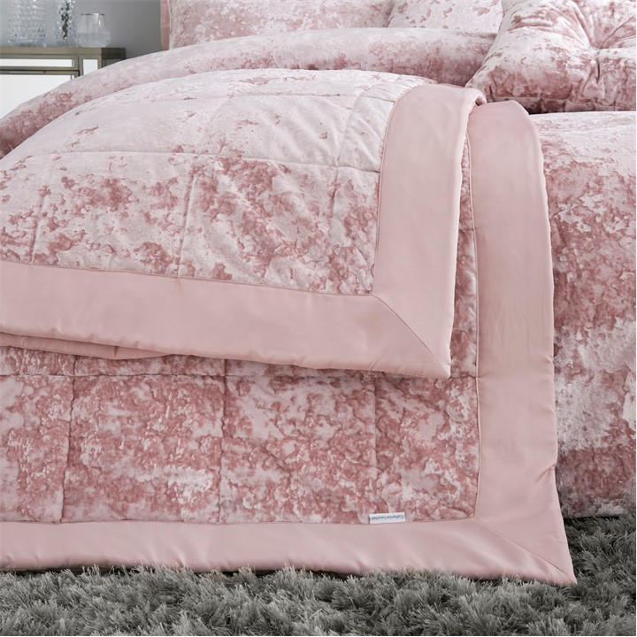 Catherine Lansfield Crushed Velvet Quilted Bedspread - Blush Pink - 220x220 cm - Image 4