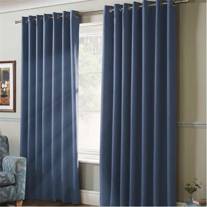 Alan Symonds  Blue Blackout Ring Top Eyelet Curtains in Size 104x183cm, Sports Direct