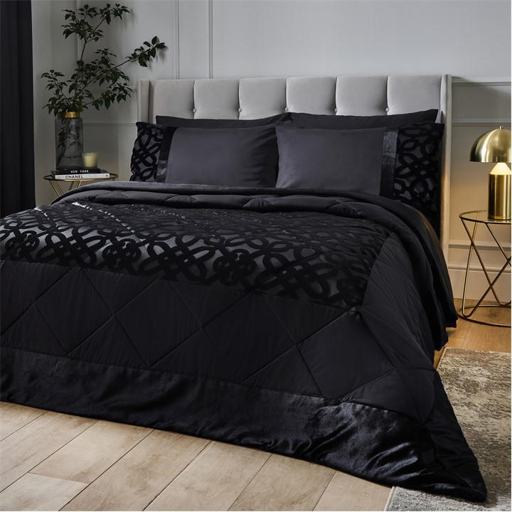 Catherine Lansfield  Black Lattice Cut Velvet Quilted Bedspread in Size 220x230 cm, Sports Direct
