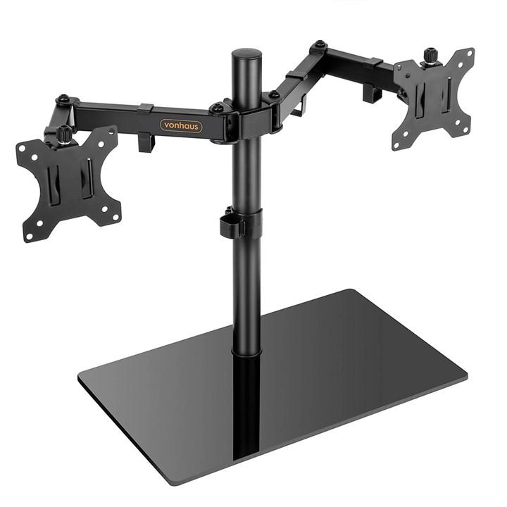 Vonhaus  Black Dual Monitor Stand With Glass Base, Sports Direct