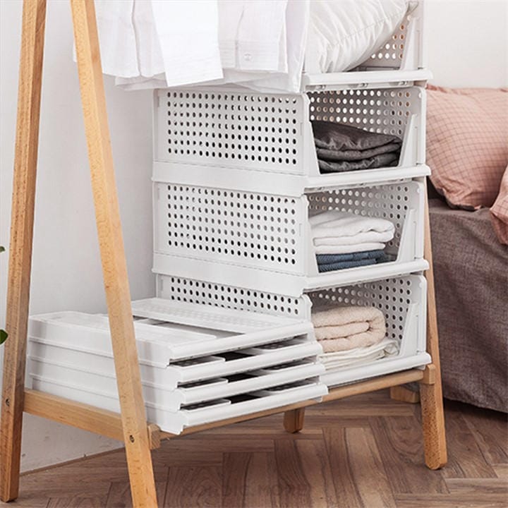 Life Ideas  White 2Pcs Foldable Stackable Drawer Storage Basket in Size 2x Large, Sports Direct