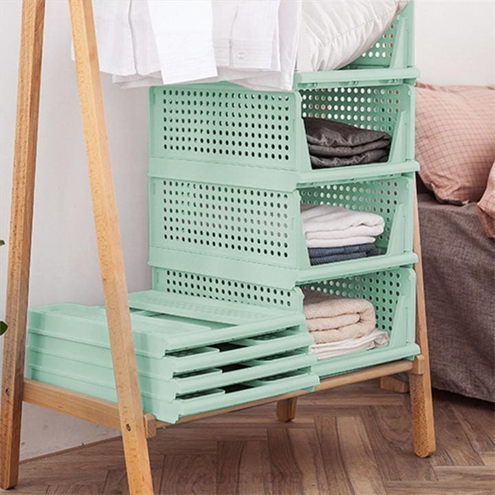 Life Ideas  Green 2Pcs Foldable Stackable Drawer Storage Basket in Size 2x Large, Sports Direct