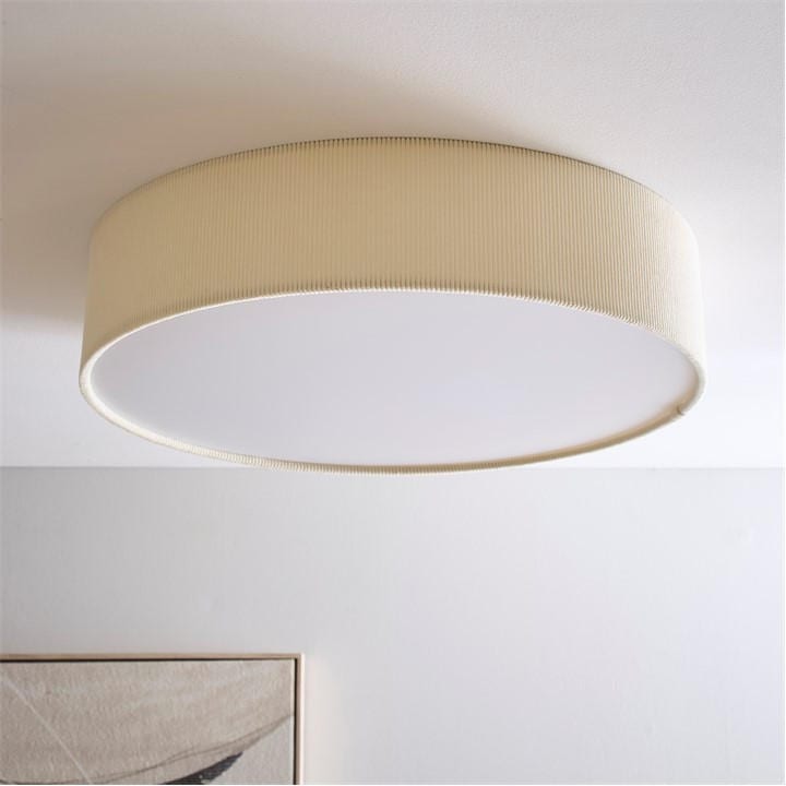 K Living  Cream Crete 45Cm 3 Light Velvet Drum Shade, Sports Direct