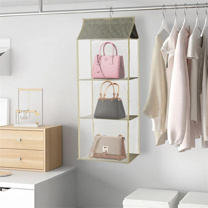 Life Ideas  Beige 3Pcs Hanging Handbag Purse Storage Organizer in Size 3x 3-Tier, Sports Direct