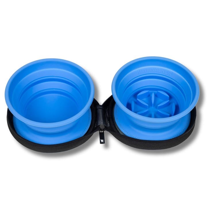 Kiwi Walker  Blue Double Travel Bowl With Slow Feeder, Sports Direct