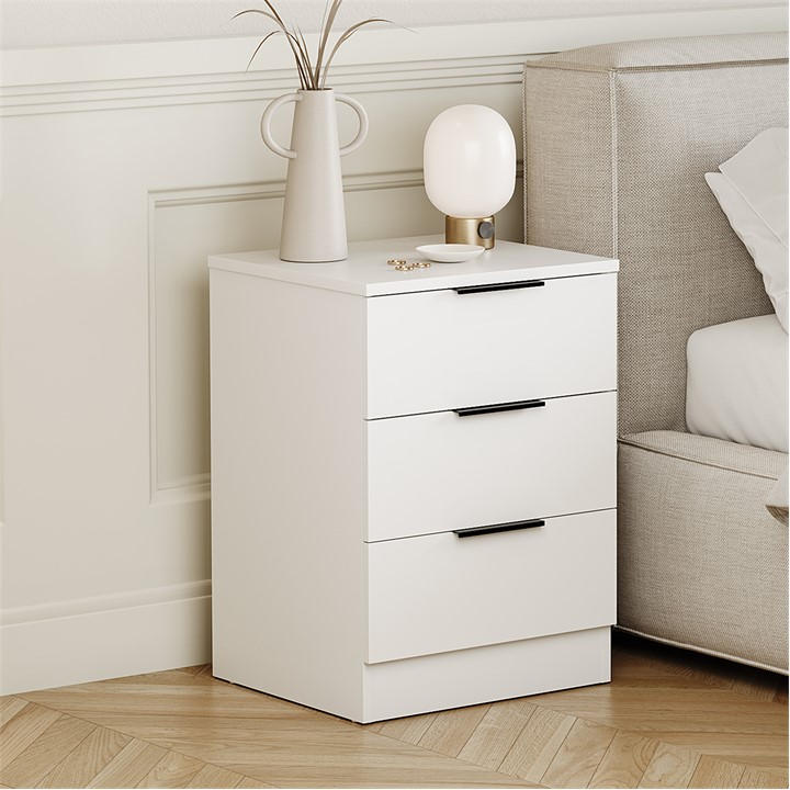 Lassic  White Trega 3 Drawer Bedside Chest, Sports Direct