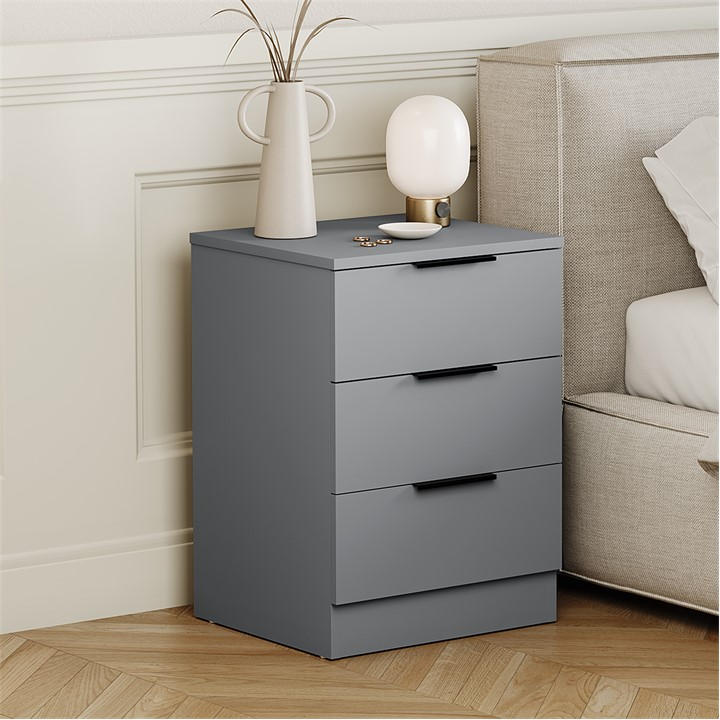 Lassic Unisex Grey Trega 3 Drawer Bedside Chest