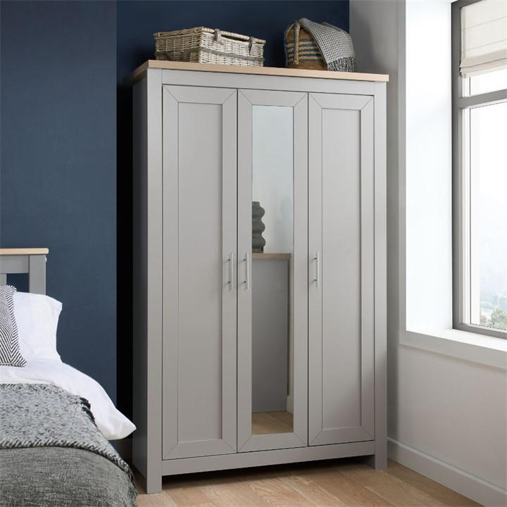 Birlea  Grey Highgate 3 Door Wardrobe With Mirror, Sports Direct