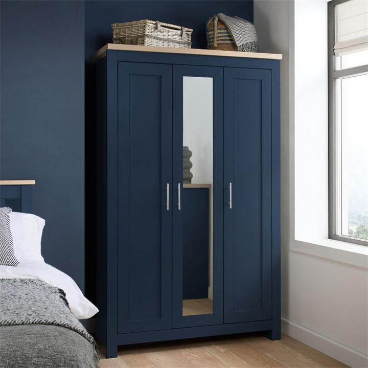 Birlea  Navy & Oak Highgate 3 Door Wardrobe With Mirror, Sports Direct