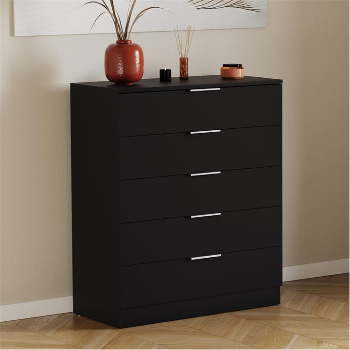 Lassic Unisex Black Trega 5 Drawer Chest Of Drawers