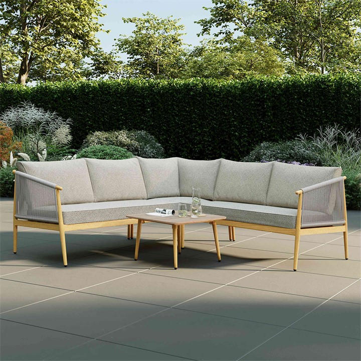 Charles Bentley Unisex Grey Almada Rope Weave 4 Seater Corner Lounge Set