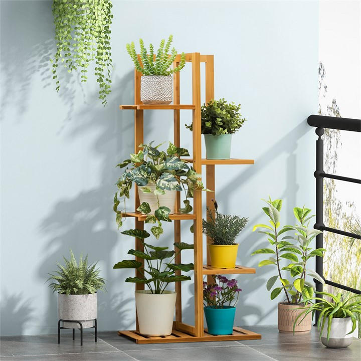 Life Ideas  Brown Rustic Wooden -Tiered Potted Plant Stand, Sports Direct